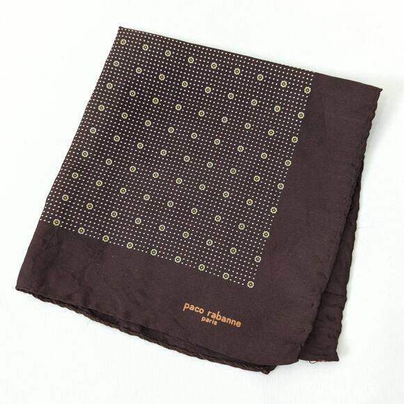 Paco Rabanne Paris Pocket Square Scarf 13x13 Floral Flower Blown Polka Dot Silk? - Picture 1 of 3